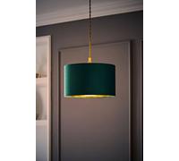 ValueLights | Reni Medium Pendant Shade Green Velvet & Gold Inner with Warm White Bulb | Shades, Home Décor & Improvement Essential | Light Bulb Included | 350mm Shade Width
