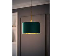 Reni Green Velvet with Metallic Gold Silver Inner Pendant Ceiling Lamp Shade and Bulb ValueLights Bottle Green 10 inches
