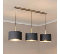 Valuelights Reni Grey & Chrome Drum Shade 3 Drop Bar Chrome Diner Ceiling Light And Bulbs