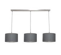 ValueLights | Reni Grey & Chrome Drum Shade 3 Drop Bar Chrome Diner Ceiling Light and Bulbs | Shades, Home Décor & Improvement Essential | Light Bulb Included | Includes Full Wired Fitting
