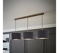 Valuelights Reni Grey & Chrome Drum Shade 3 Drop Bar Chrome Diner Ceiling Pendant Light