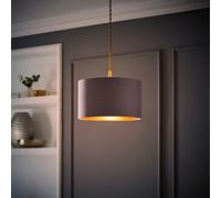 Reni Grey Fabric with Metallic Copper Inner Pendant Ceiling Lamp Shade and Bulb ValueLights Grey 6 inches
