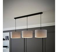 Reni Fabric Drum Shade 3 Drop Bar Matte Black Diner Ceiling Pendant Light ValueLights Grey One Size