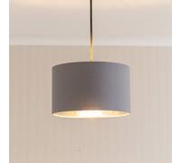 Valuelights Reni Grey Fabric With Metallic Chrome Inner Pendant Ceiling Lamp Shade And Bulb Grey 6 inches
