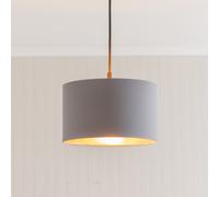 Reni Grey Fabric with Metallic Gold Inner Pendant Ceiling Lamp Shade and Bulb ValueLights Grey 6 inches