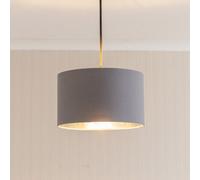 Valuelights Reni Grey Fabric With Metallic Chrome Inner Pendant Ceiling Lamp Shade And Bulb Grey