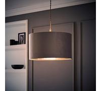 ValueLights | Reni Medium Pendant Shade Grey Velvet & Chrome Inner with Warm White Bulb | Shades, Home Décor & Improvement Essential | Light Bulb Included | 350mm Shade Width