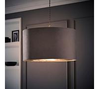 Valuelights Reni Grey Velvet & Silver Inner Drum Ceiling Lamp Shade And Bulb (D)45Cm