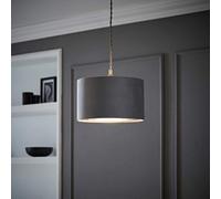 Valuelights Reni Grey Velvet & Silver Inner Drum Ceiling Lamp Shade (D)25Cm