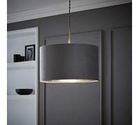 Valuelights Reni Grey Velvet & Silver Inner Drum Ceiling Lamp Shade (D)35Cm
