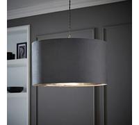 ValueLights | Reni Large Pendant Shade with Grey Velvet & Chrome Inner | Shades, Home Décor & Improvement Essential | 450mm Shade Width