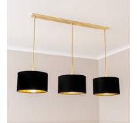 Reni Metallic Drum Shade 3 Drop Bar Brushed Gold Diner Ceiling Light with Bulbs ValueLights Black One Size