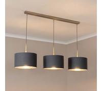 Reni Metallic Drum Shade 3 Drop Bar Chrome Diner Ceiling Pendant Light ValueLights Grey One Size
