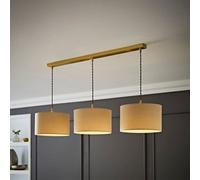 ValueLights Reni Fabric Drum Shade 3 Drop Bar Gold Diner Ceiling Pendant Light in Natural ValueLights Natural