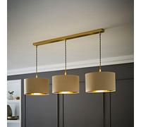 Valuelights Reni Natural & Gold Drum Shade 3 Drop Bar Brushed Gold Diner Ceiling Light