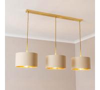 ValueLights Reni Natural and Gold Drum Shade 3 Drop Bar Gold Diner LED Ceiling Light - Size: 123.5 x 98 x 25cm - Black - Wilko