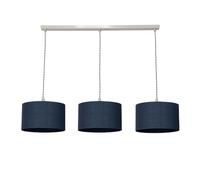 ValueLights | Reni Navy Drum Shade 3 Drop Bar Chrome Diner Ceiling Pendant Light with Bulbs | Shades, Home Décor & Improvement Essential | Light Bulb Included | Includes Full Wired Fitting