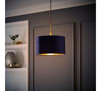 Valuelights Reni Navy Velvet & Gold Inner Drum Ceiling Lamp Shade And Bulb (D)25Cm
