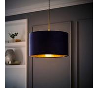Valuelights Reni Navy Velvet & Gold Inner Drum Ceiling Lamp Shade And Bulb (D)35Cm
