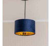 Reni Navy Velvet with Metallic Gold Silver Inner Pendant Ceiling Lamp Shade and Bulb ValueLights Dark Navy 10 inches