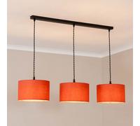 Valuelights Reni Rust Drum Shade 3 Drop Bar Matte Black Diner Ceiling Light With Led Bulbs