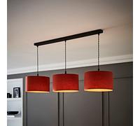 Reni Fabric Drum Shade 3 Drop Bar Matte Black Diner Ceiling Pendant Light ValueLights Burnt Orange One Size