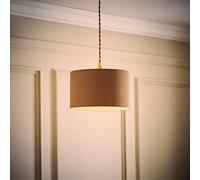 ValueLights Reni Taupe Fabric Easy Fit Drum Ceiling Lamp Shade with Bulb in Beige | Size: Small ValueLights Beige Small