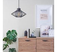 Valuelights Retro Matt Black Ceiling Pendant Light Fitting With Black Geometric Wire Shade