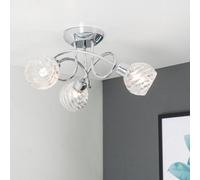Valuelights Reyka 3 Way Polished Chrome Curved Arm Flush Ceiling Light With Swirled Glass Dome Shades With Led Bulb