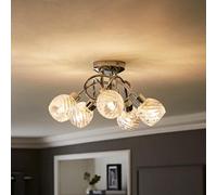 Valuelights Reyka 5 Way Polished Chrome Curved Arm Flush Ceiling Light With Swirled Glass Shades