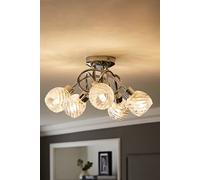 MiniSun | Contemporary 5 Way Polished Chrome Curved Arm Flush Ceiling Light with Swirled Glass Dome Shades | Ceiling Lights & Home Improvements Essential | Mains Wired