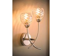 ValueLights Reyka Chrome 2 Way Swirl Glass Wall Light with Bulbs in Metallic Silver ValueLights Metallic Silver
