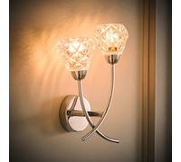 ValueLights Reyka Chrome 2 Way Swirl Glass Wall Light with Bulbs in Metallic Silver ValueLights Metallic Silver