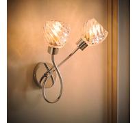 ValueLights Reyka Chrome 2 Way Swirl Glass Wall Light with Bulbs in Metallic Silver ValueLights Metallic Silver