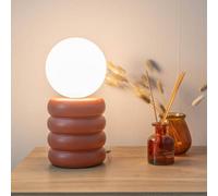 Valuelights Rix Rust Stacked Ceramic Bedside Table Lamp With A Globe Glass Lampshade