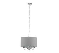 MiniSun | Modern Chrome 3 Way Curved Arm Grey Linen Slimline Drum Ceiling Light Pendant | Pendant Lights, Home Décor & Improvement Essential | Mains Wired