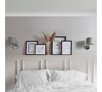 MiniSun | Modern Chrome Curved Arm Wall Light Fittings with Grey Linen Drum Shades | Wall Lamps & Sconces, Home Décor & Improvement Essential | Set of 2