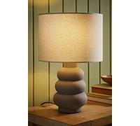 Rochella Natural Linen Drum Shade Grey Bubble Stack Ceramic Stonewear Table Lamp ValueLights Off White One Size