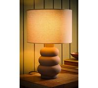 ValueLights Rochella Natural Linen Drum Shade Grey Bubble Stack Ceramic Table Lamp & Bulb in Off-White ValueLights Off-White
