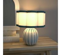 Valuelights Rohan Sky Blue Stripe Ceramic Bedside Table Lamp With Scallop Shade - Led Bulb Included