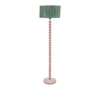 ValueLights | Rose Pink Bobbin Stem Floor Lamp with Green Ruched Pleated Shade Living Room Lounge Light | Floor Lamps, Home Décor & Improvement Essential | Included LED Bulb