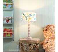 ValueLights Rose Pink Bobbin Stem Table Lamp With Abstract Shapes Drum Shade For Living Room Bedroom