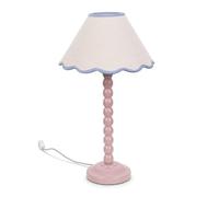 ValueLights | Rose Pink Bobbin Stem Table Lamp with Blue Trim Scallop Shade | Home Décor, Bedside & Desk Lamp | Includes Bulb