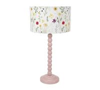 ValueLights | Rose Pink Bobbin Stem Table Lamp with Floral Embroidered Drum Shade Living Room Bedroom Light | Table Lamps, Home Décor & Improvement Essential
