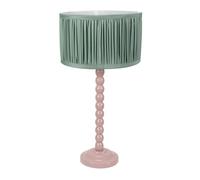 ValueLights | Rose Pink Bobbin Stem Table Lamp with Green Ruched Pleated Shade Living Room Bedroom Light | Table Lamps, Home Décor & Improvement Essential | Included LED Bulb