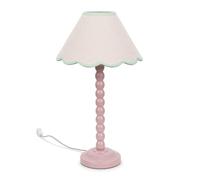 ValueLights | Rose Pink Bobbin Stem Table Lamp with Green Trim Scallop Shade | Home Décor, Bedside & Desk Lamp | Includes Bulb