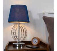 Valuelights Rothwell Chrome Acrylic Jewel Double Hoop Design Table Lamp With Navy Blue Shade And Led Bulb