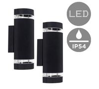 MiniSun | Modern Aluminium Curved Outdoor IP54 Rated Black Ribbed Contrasting Glass Shade Wall Light Fittings | Outdoor Wall Lights, Home Décor & Improvement Essential | Pair of 2