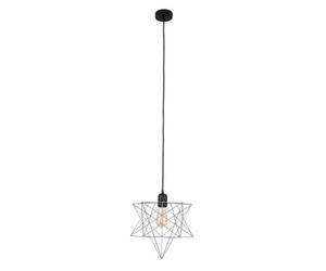 Valuelights Sadira Retro Matt Black Ceiling Pendant Light Fitting With Grey Geometric Star Shade