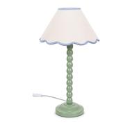 Bobbins Sage Green Table Lamp with Tapered Natural Linen Scallop Shade with Bulb ValueLights Blue One Size